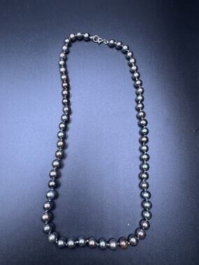 Vintage Tahitian Pearl Beaded Necklace with Sterling Silver 925 Clasp 17" 6.8mm